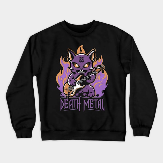 Death Metal Satanic Baphomet Cat playing guitar Crewneck Sweatshirt by Aldrvnd